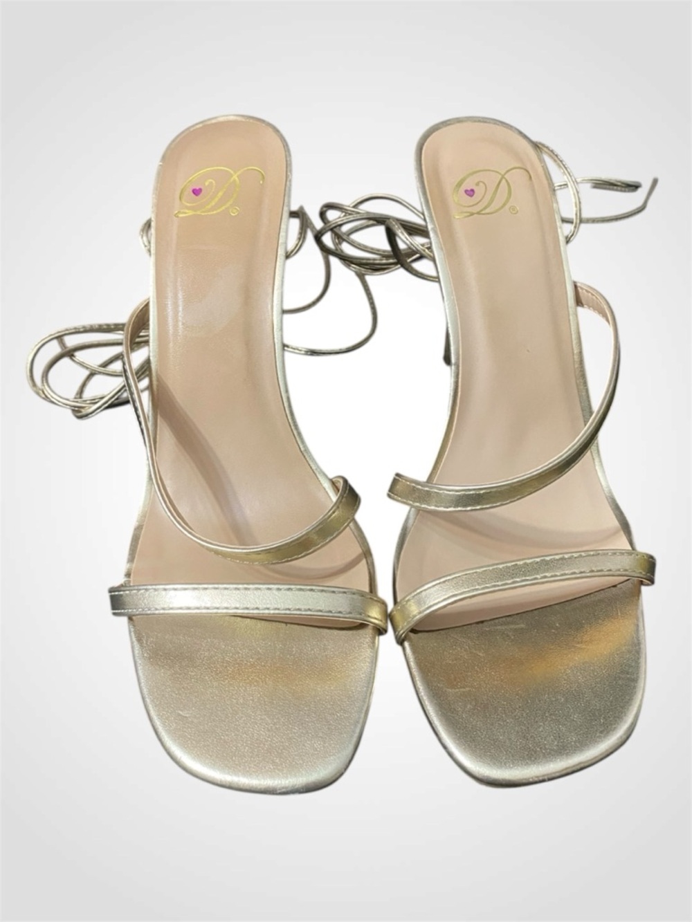 Strappy Metallic Lace-Up Sandals in Gold